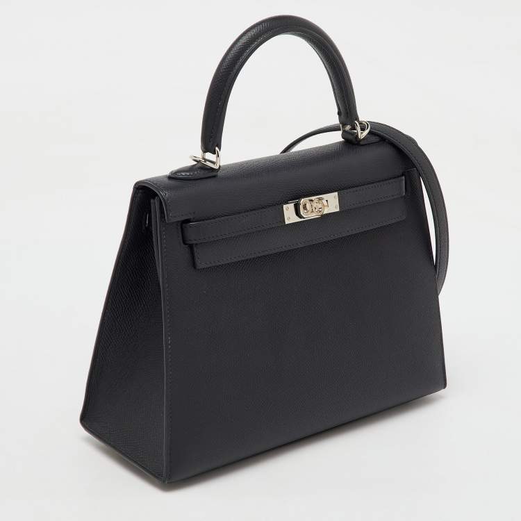 Pre Owned Hermes Black Epsom Leather Palladium Finish Kelly Sellier 25 Bag