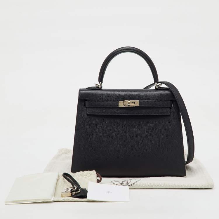 Pre Owned Hermes Black Epsom Leather Palladium Finish Kelly Sellier 25 Bag