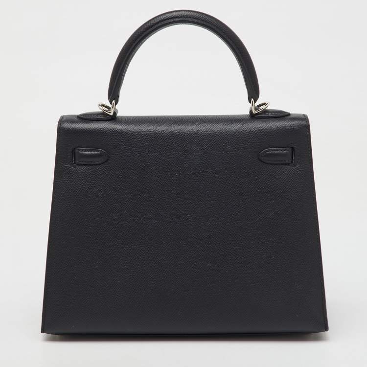 Pre Owned Hermes Black Epsom Leather Palladium Finish Kelly Sellier 25 Bag