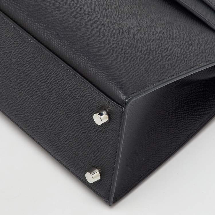 Pre Owned Hermes Black Epsom Leather Palladium Finish Kelly Sellier 25 Bag