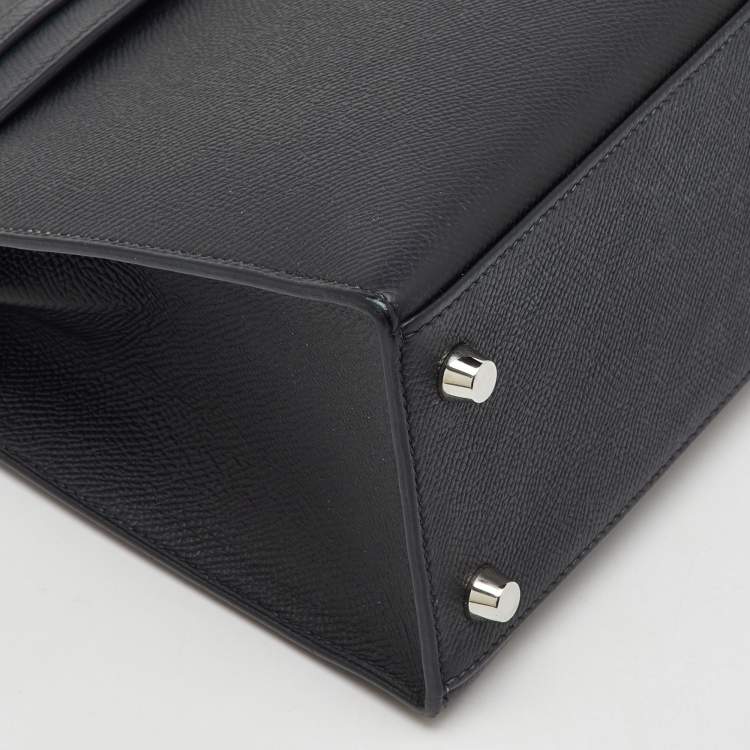 Pre Owned Hermes Black Epsom Leather Palladium Finish Kelly Sellier 25 Bag