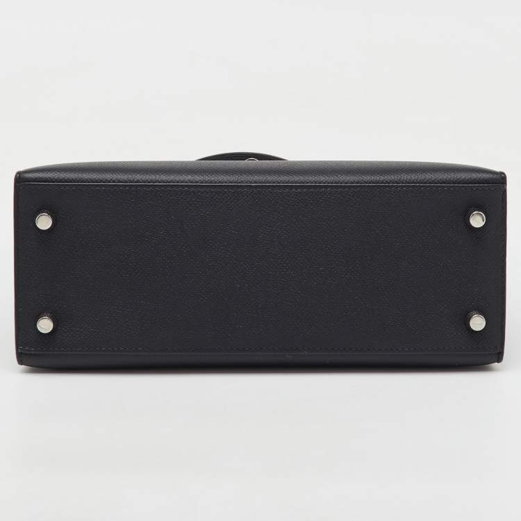 Pre Owned Hermes Black Epsom Leather Palladium Finish Kelly Sellier 25 Bag