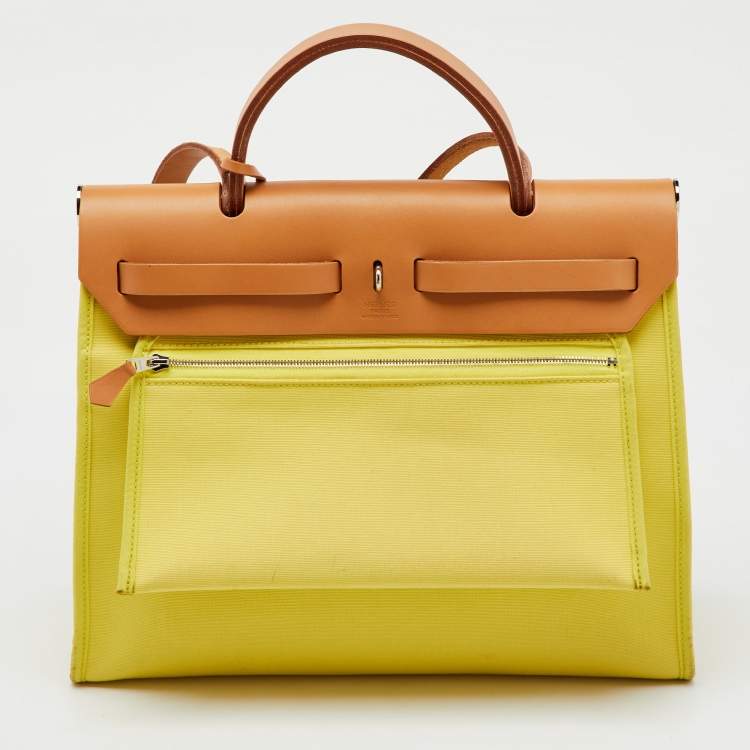 Pre Owned Hermes Soufre/Natural Toile Canvas and Vache Leather Herbag Zip 31 Bag
