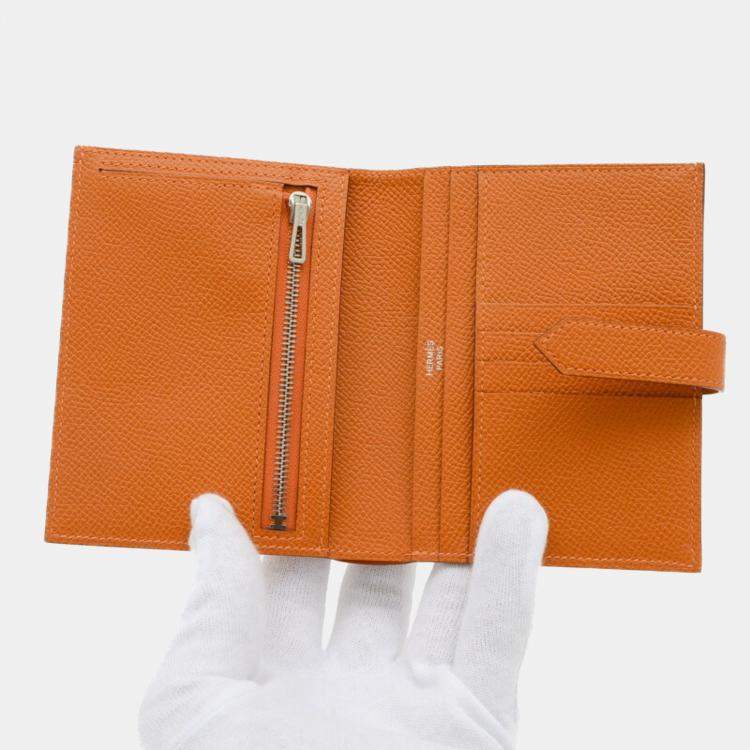 Pre Owned Hermes Orange Epson Bearn Compact Wallet