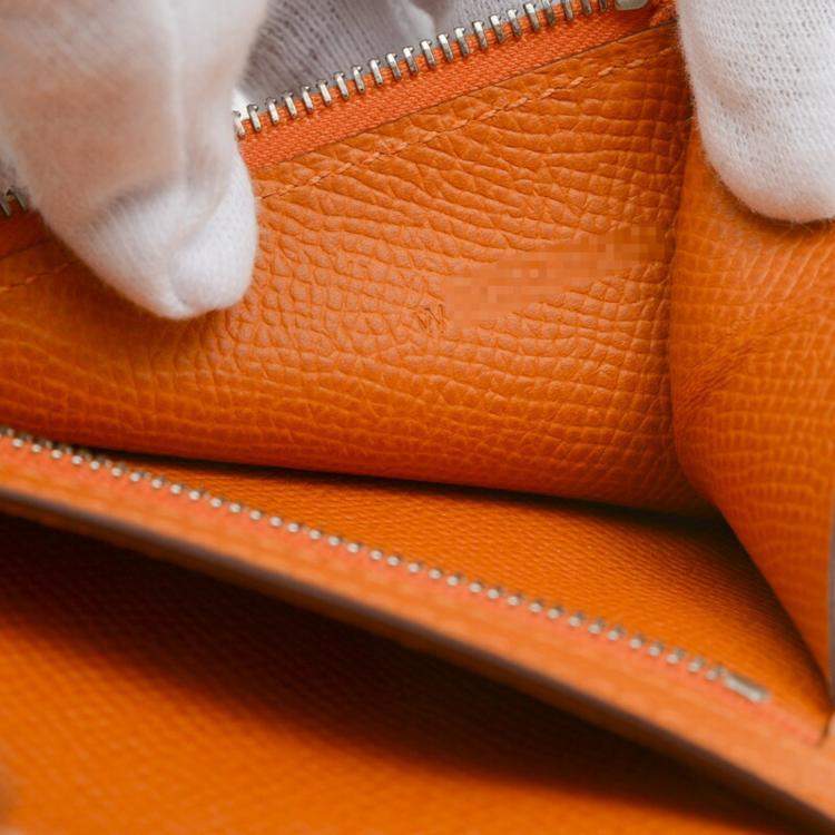 Pre Owned Hermes Orange Epson Bearn Compact Wallet