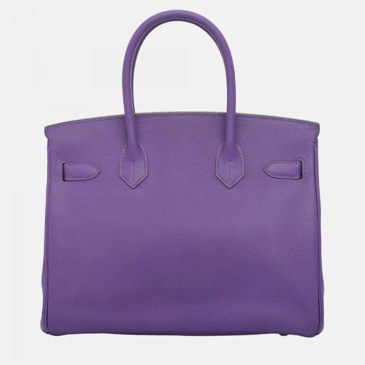 Pre Owned Hermes Purple Leather Birkin 30 Bag