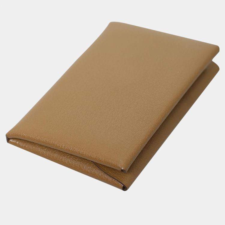 Pre Owned Hermes Brown Chevre de Coromandel Calvi Duo Compact Card Holder