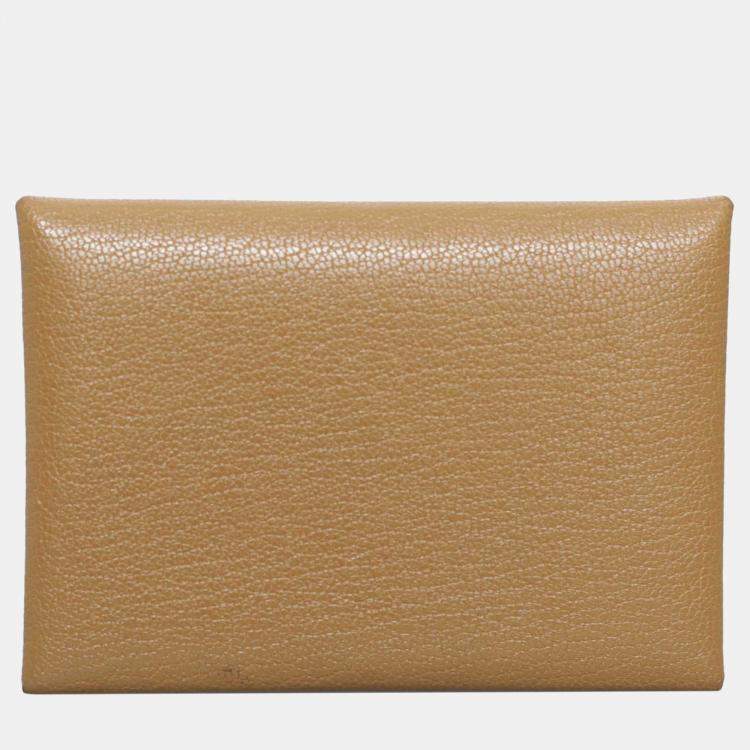 Pre Owned Hermes Brown Chevre de Coromandel Calvi Duo Compact Card Holder