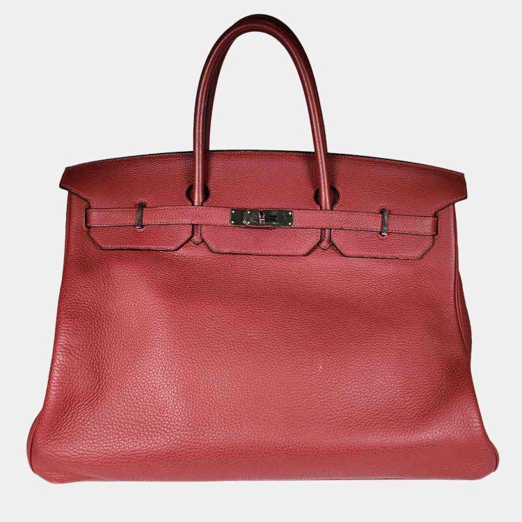 Pre Owned Hermes Rouge H Clemence with PHW Birkin 40 