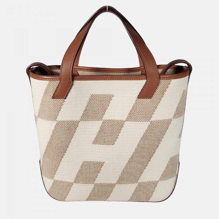 Pre Owned Hermes Ecru-Naturel/Gold Toile Cabas H En Bias 27 Tote Bag