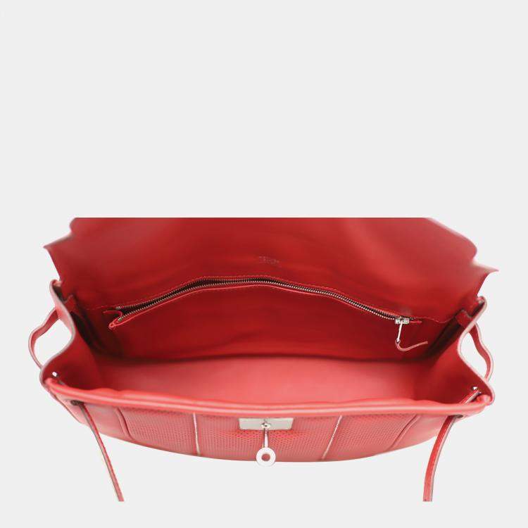 Pre Owned Hermes Red Leather Perforated Berline 28 Bag