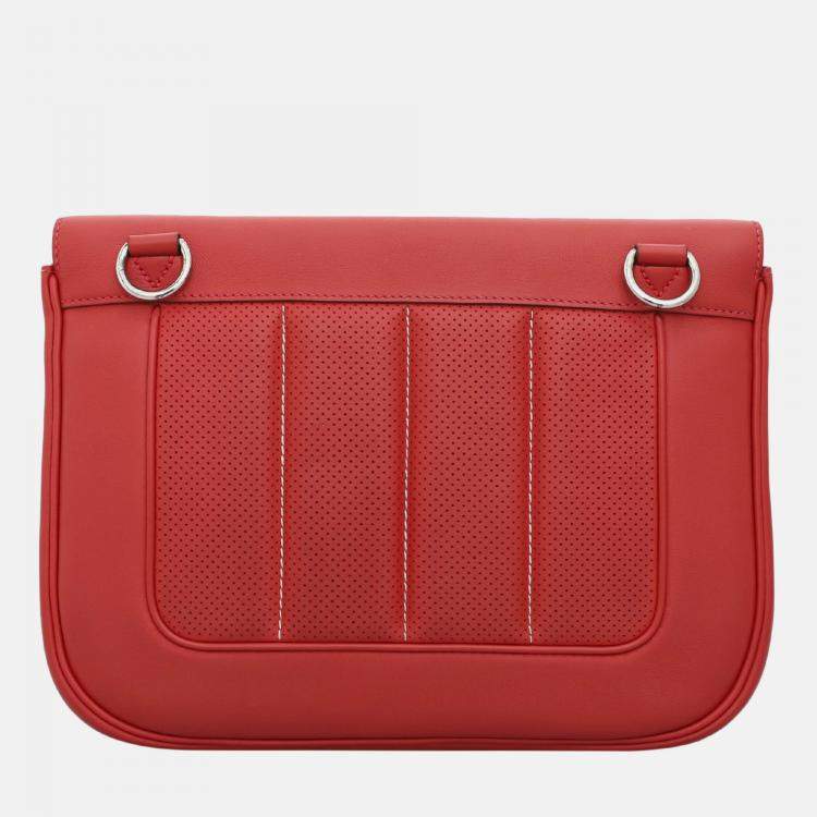 Pre Owned Hermes Red Leather Perforated Berline 28 Bag