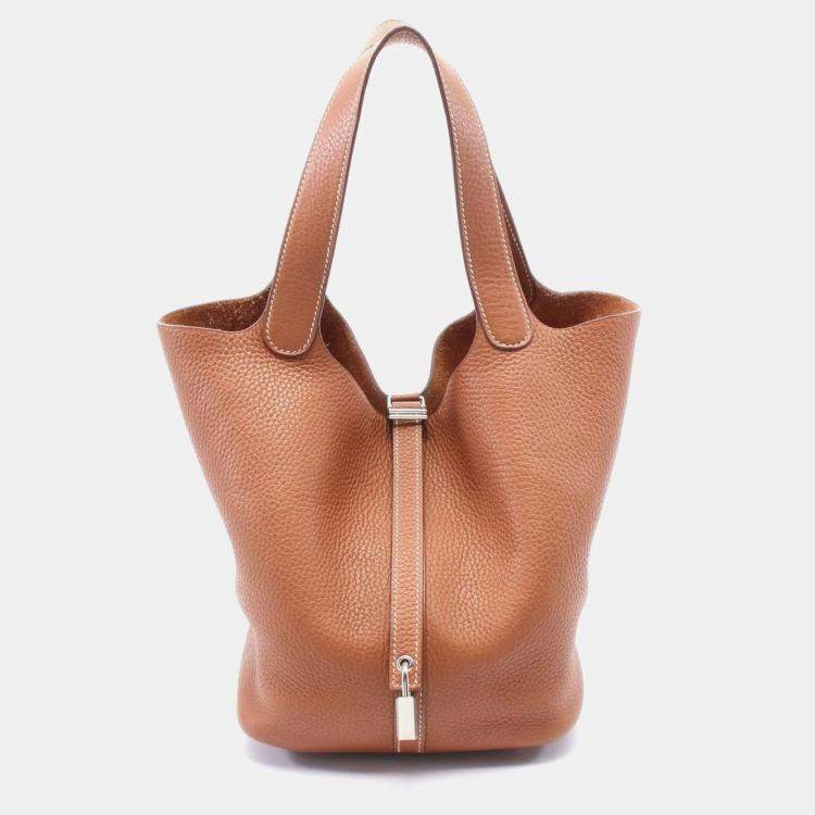 Pre Owned Hermes Picotin Lock 22 Brown Taurillon Clemence Leather Shoulder Bag