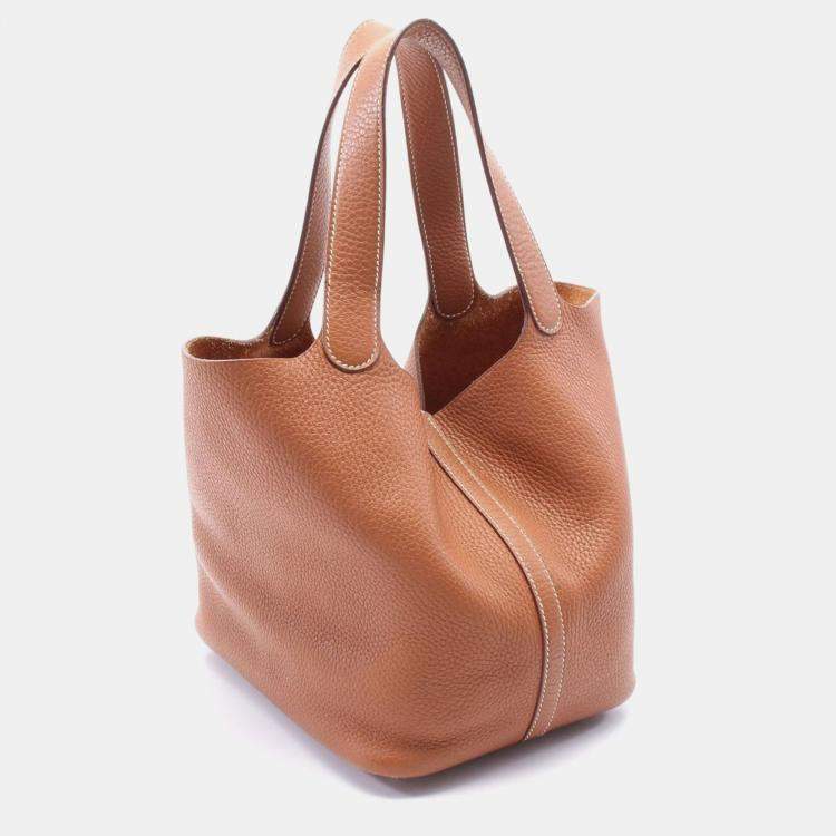 Pre Owned Hermes Picotin Lock 22 Brown Taurillon Clemence Leather Shoulder Bag