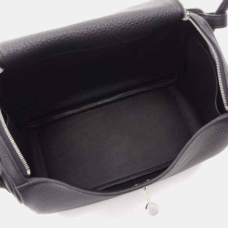 Pre Owned Hermes Black Taurillon Clemence Lindy 26 Shoulder Bag  