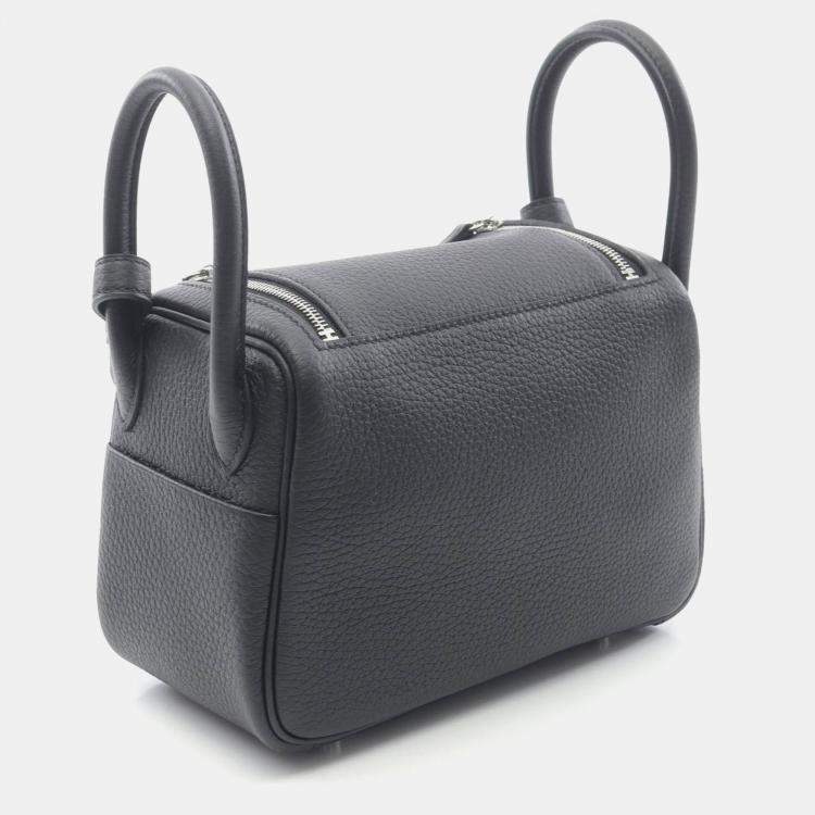 Pre Owned Hermes Black Taurillon Clemence Leather Lindy Mini Shoulder Bag