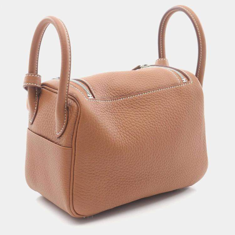 Pre Owned Hermes Gold Taurillon Clemence Leather Lindy Mini Shoulder Bag