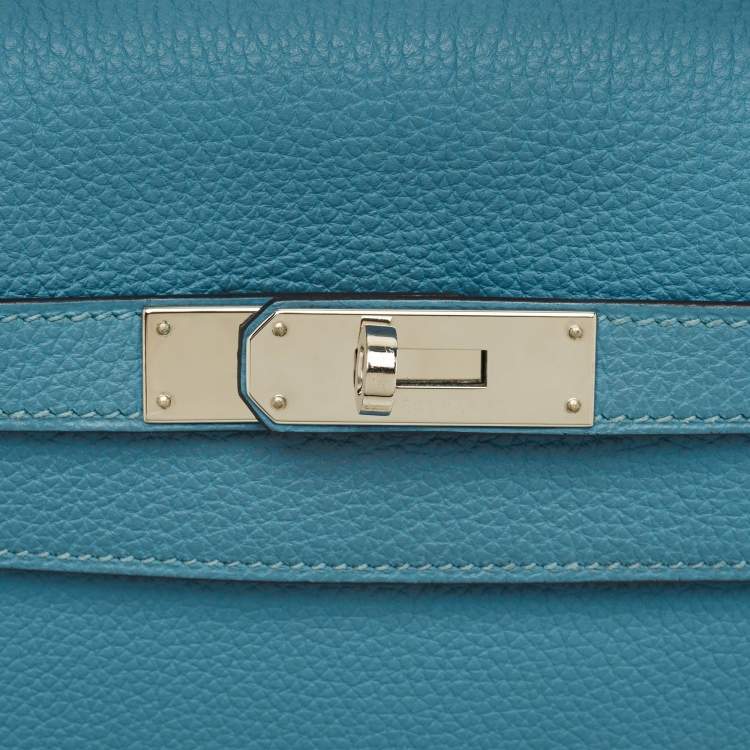 Pre Owned Hermes Bleu Jean Togo Leather Palladium Finish Kelly Retourne 32 Bag