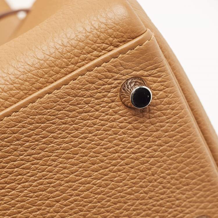Pre Owned Hermès Gold Matte Alligator and Togo Leather Palladium Finish Kelly Retourne Touch 28 Bag