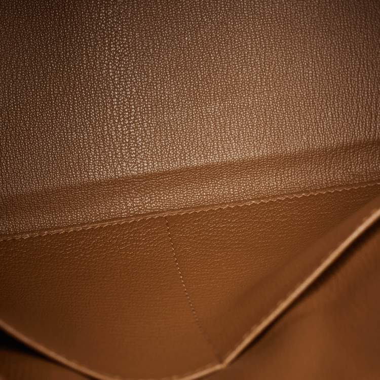 Pre Owned Hermès Gold Matte Alligator and Togo Leather Palladium Finish Kelly Retourne Touch 28 Bag