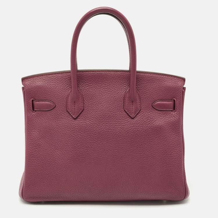 Pre Owned Hermes Tosca Taurillon Clemence Leather Palladium Finish Birkin 30 Bag