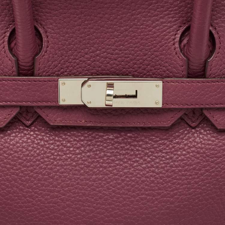 Pre Owned Hermes Tosca Taurillon Clemence Leather Palladium Finish Birkin 30 Bag