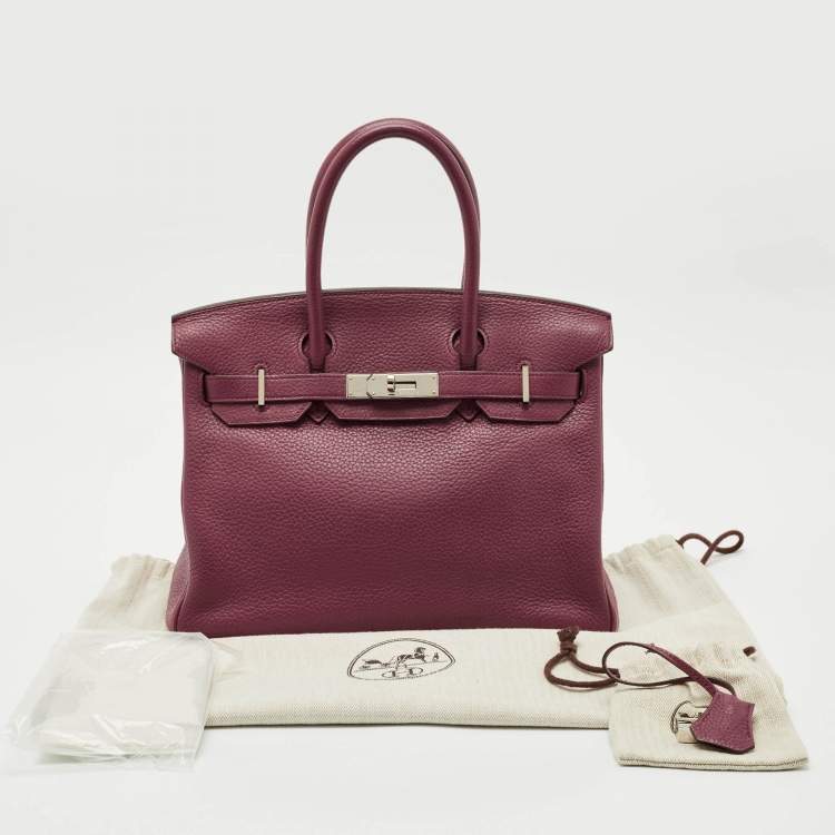 Pre Owned Hermes Tosca Taurillon Clemence Leather Palladium Finish Birkin 30 Bag