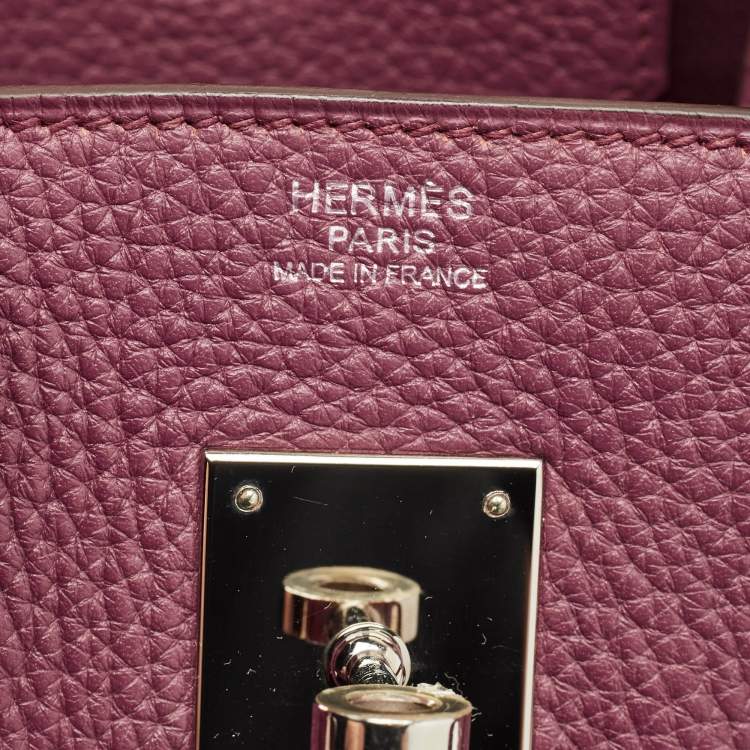Pre Owned Hermes Tosca Taurillon Clemence Leather Palladium Finish Birkin 30 Bag