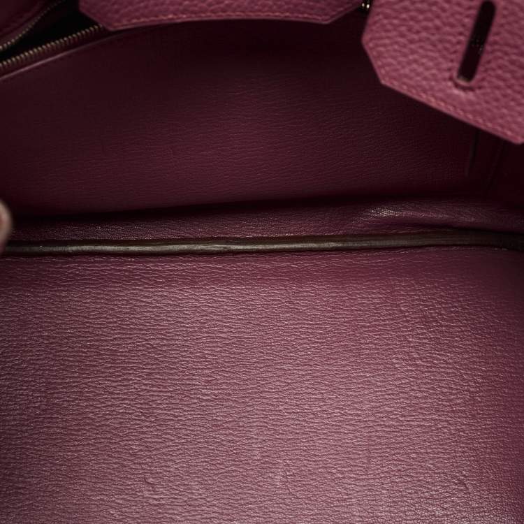 Pre Owned Hermes Tosca Taurillon Clemence Leather Palladium Finish Birkin 30 Bag
