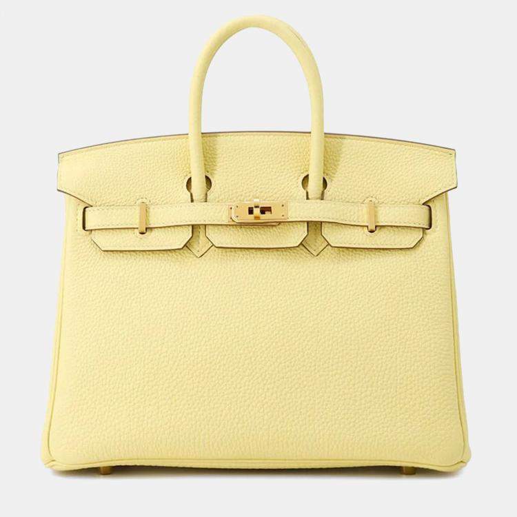 Pre Owned Hermes Birkin 25 Jaune Poussin Togo Leather Top Handle Bag