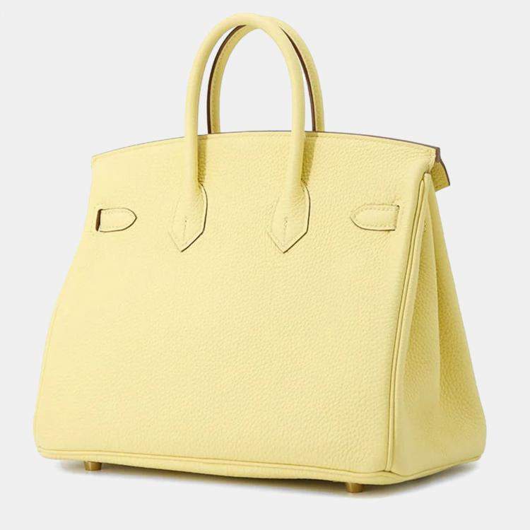 Pre Owned Hermes Birkin 25 Jaune Poussin Togo Leather Top Handle Bag