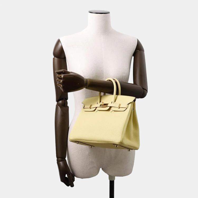 Pre Owned Hermes Birkin 25 Jaune Poussin Togo Leather Top Handle Bag