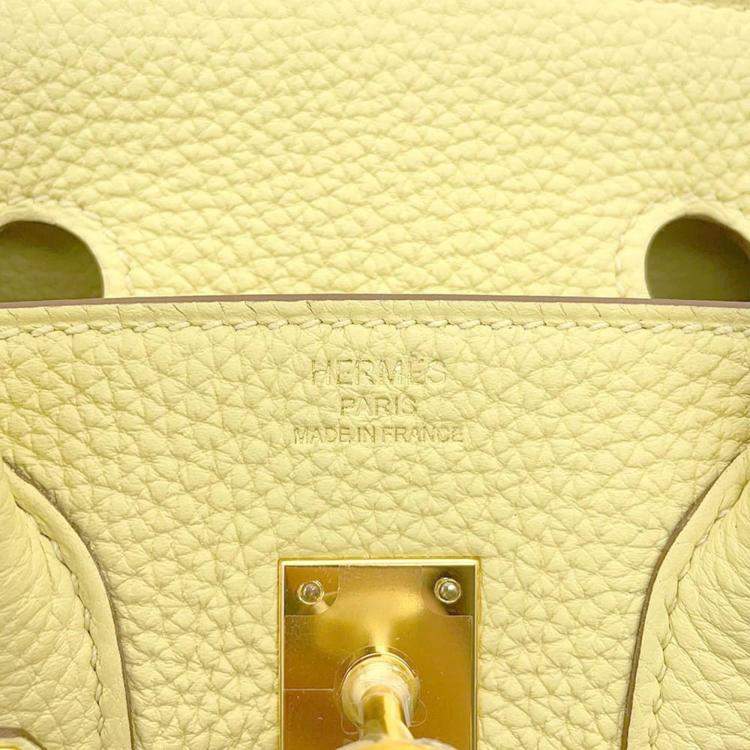 Pre Owned Hermes Birkin 25 Jaune Poussin Togo Leather Top Handle Bag