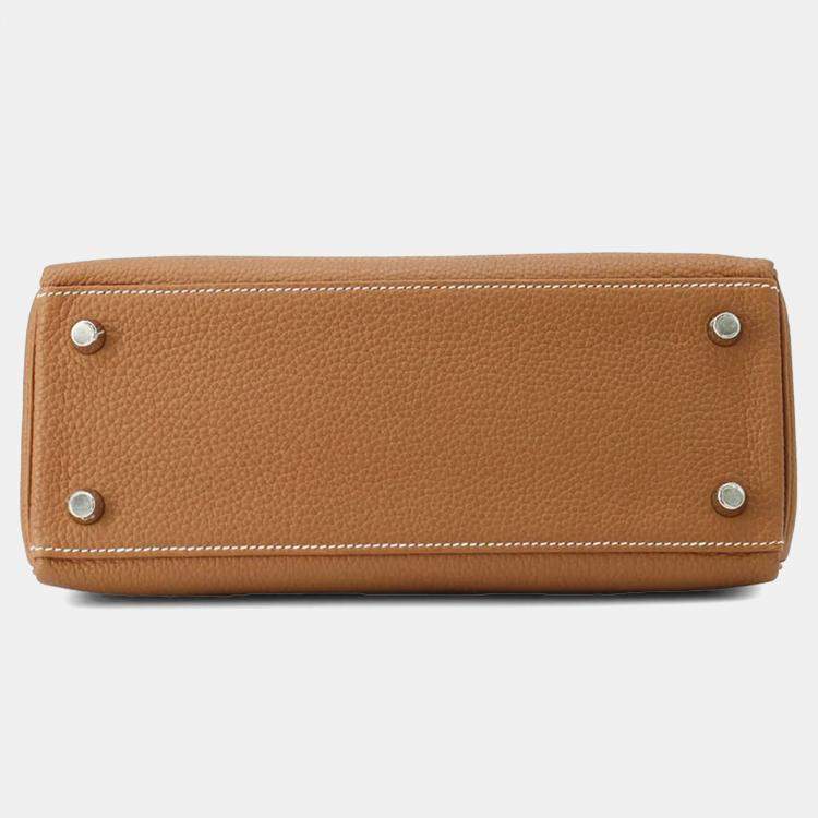 Pre Owned Hermes Kelly Retourne 25 Gold Togo Leather Top Handle Bag