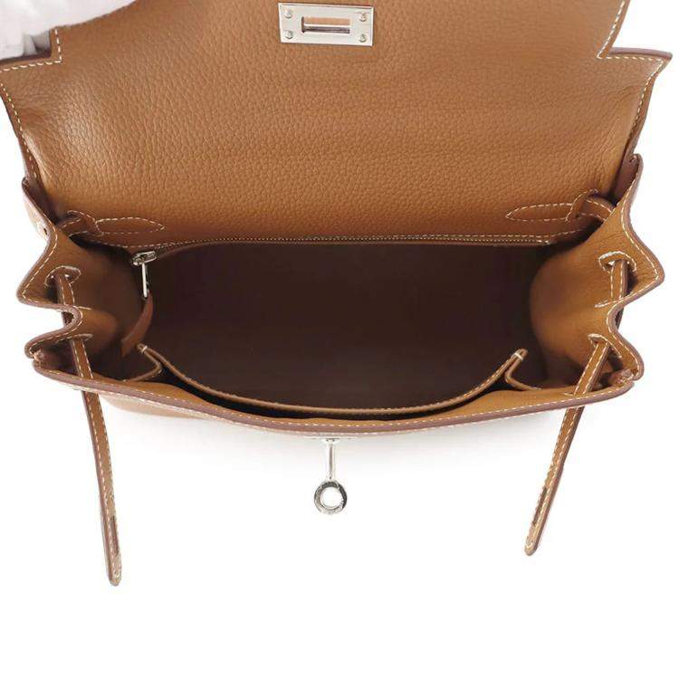 Pre Owned Hermes Kelly Retourne 25 Gold Togo Leather Top Handle Bag