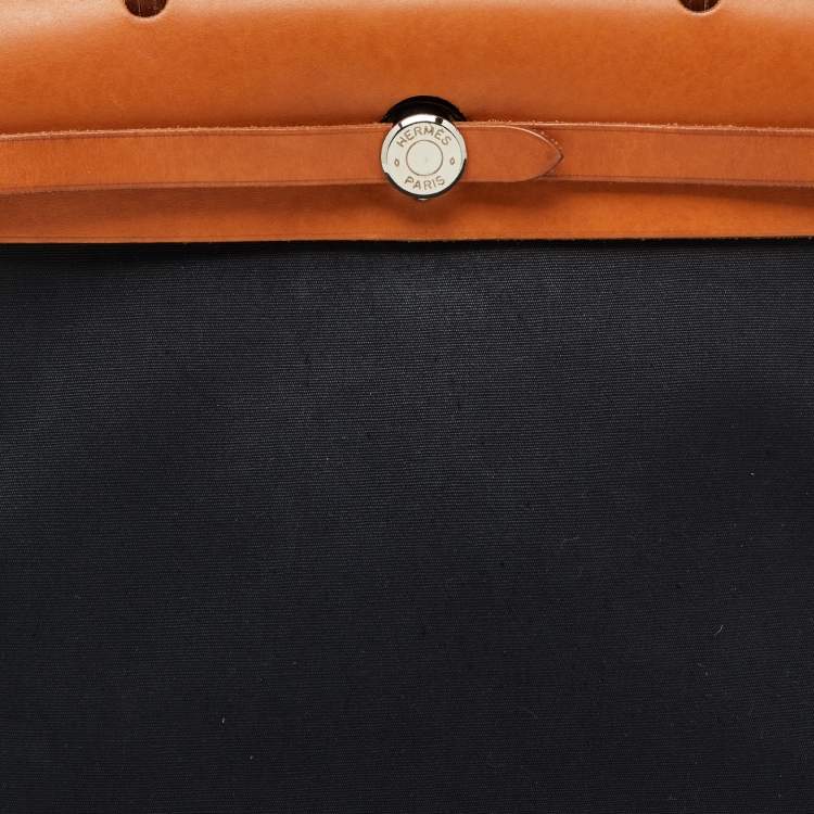 Pre Owned Hermes Black/Natural Toile and Vache Hunter Herbag 31 Bag
