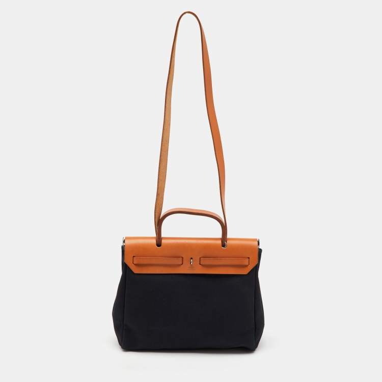 Pre Owned Hermes Black/Natural Toile and Vache Hunter Herbag 31 Bag