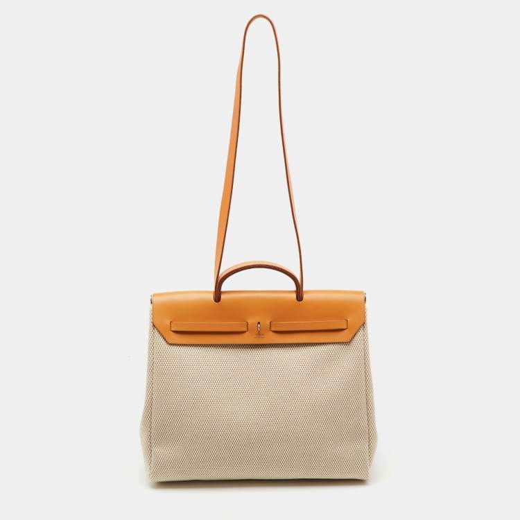 Pre Owned Hermes Ecru/Natural Toile and Vache Hunter 2-in-1 Herbag 39 Bag
