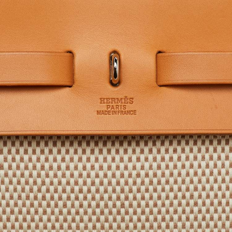 Pre Owned Hermes Ecru/Natural Toile and Vache Hunter 2-in-1 Herbag 39 Bag