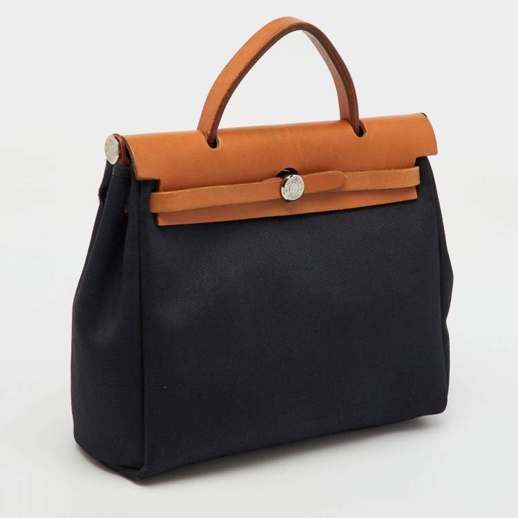 Pre Owned Hermès Black/Natural Toile and Vache Hunter Herbag 31 Bag