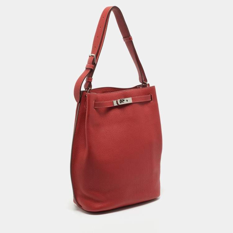 Pre Owned Hermes Rouge Pivoine/Rose Jaipur Taurillon Clemence Leather Palladium Hardware So Kelly 26 Bag