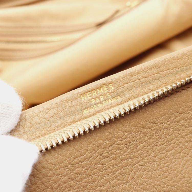 Pre Owned Hermes Omnibus GM Tabac Taurillon Clemence Wool Top Handle Bag