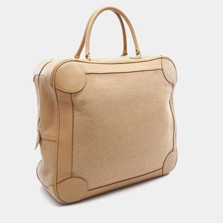 Pre Owned Hermes Omnibus GM Tabac Taurillon Clemence Wool Top Handle Bag