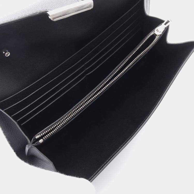 Pre Owned Hermes Constance Long To Go Black Epsom Leather Wallet