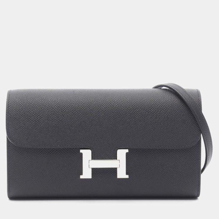 Pre Owned Hermes Constance Long To Go Black Epsom Leather Wallet