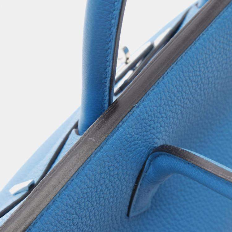 Pre Owned Hermes Birkin 30 Blue Zanzibar Togo Leather Top Handle Bag