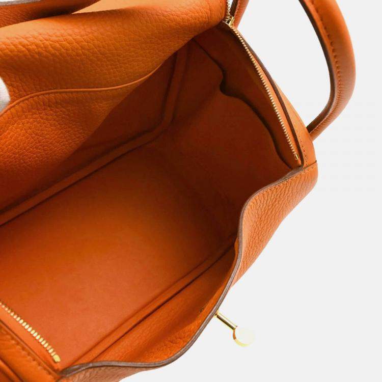 Pre Owned Hermes Lindy 26 Orange Taurillon Clemence Leather Shoulder Bag