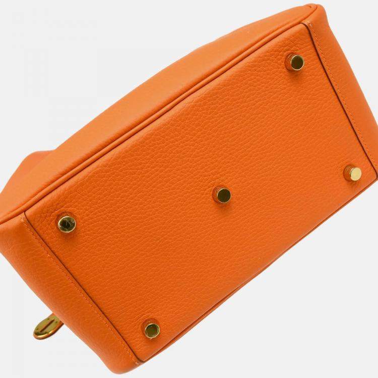 Pre Owned Hermes Lindy 26 Orange Taurillon Clemence Leather Shoulder Bag