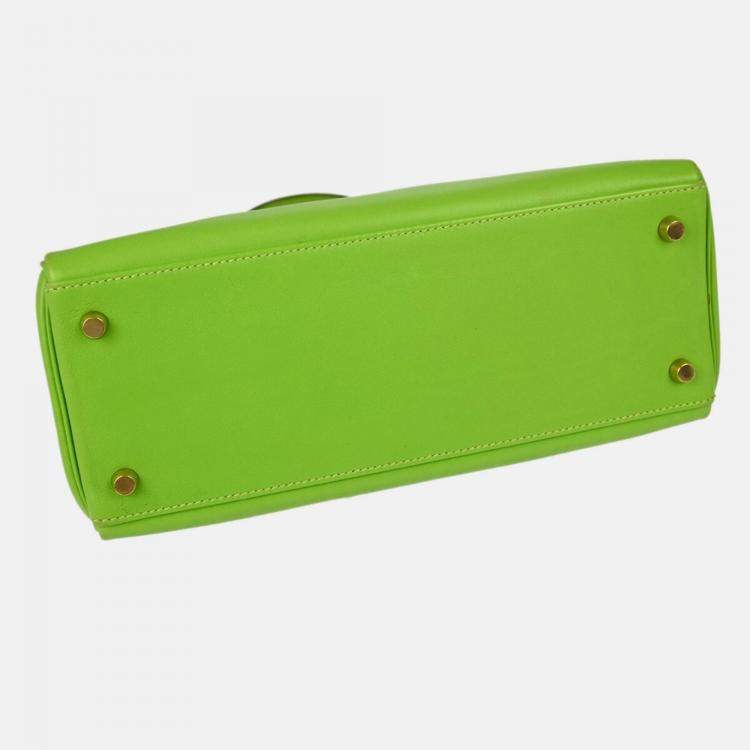 Pre Owned Hermes Kelly 32 Apple Green Gulliver Handbag