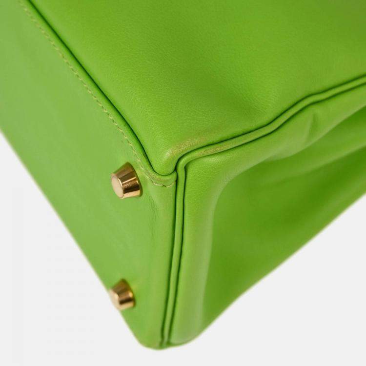 Pre Owned Hermes Kelly 32 Apple Green Gulliver Handbag